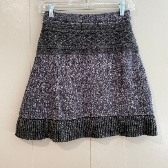 prAna Wool Blend Knit Sweater Skirt | Gray Cable Knit Winter Skirt XS - Picture 2 of 6